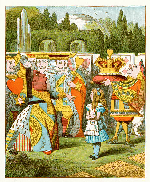 Alice in Wonderland "The Queen has come !, from the Lewis Carroll Story Alice in Wonderland, Illustration by Sir John Tenniel 1871" john tenniel stock illustrations