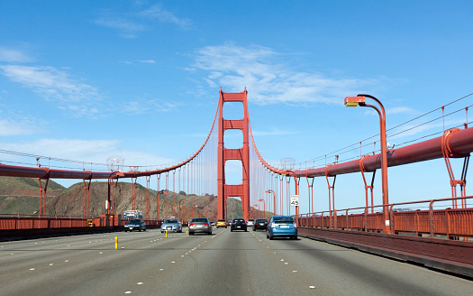 Crossing east across the Golden Gate Bridge. Horizontal.-For more Golden Gate Bridge images, click here.  GOLDEN GATE BRIDGE 