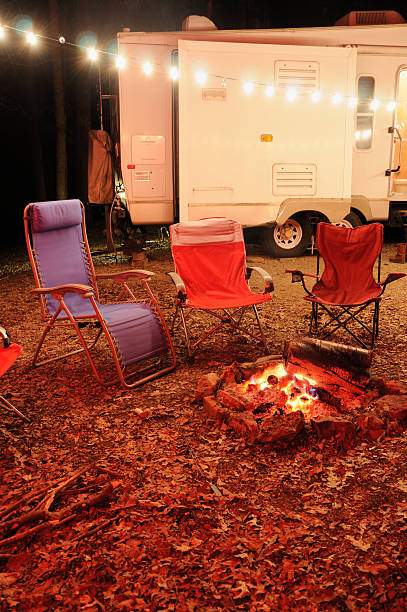 istock Nightime in the rv campsite with campfire 174983853