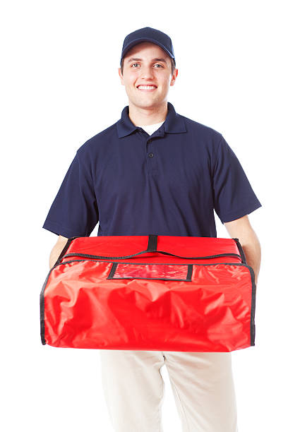 istock Confidence Smiling Take-out Pizza Delivery Man on White Background 174984057