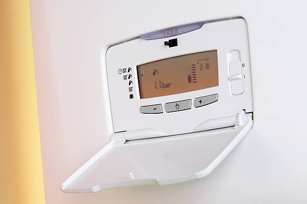디지털 온도 조절 - boiler gas boiler thermostat control panel 뉴스 사진 이미지