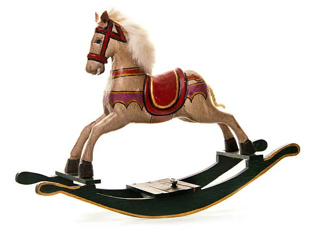"Antigue Music Box Handpainted Rocking Horse, Isolated on White."