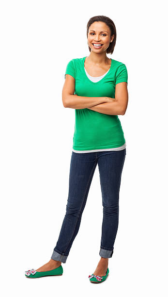 istock Pretty Woman Standing With Hands Folded - Isolated 174985954
