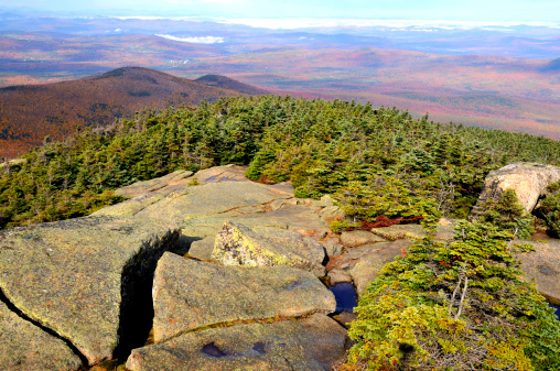 View towards the west/northwest from the Mt. Garfield summit. Mt. Garfield is located on the northern rim of the White Mountains of New Hampshire.