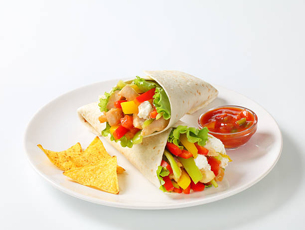 istock mexican fajitas (tortilla wraps) on a white plate 174987450