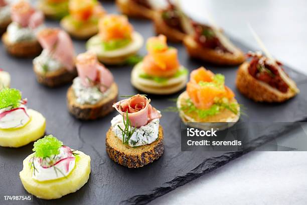 Canapes For Party Stock Photo - Download Image Now - Appetizer, Buffet, Food And Drink Industry