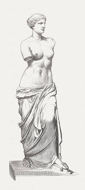 Venus de Milo (about the 2nd century BC). Woodcut engraving after the famous marble sculpture in Louvre Museum in Paris, published in 1873.