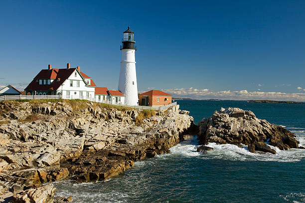 portland head światła, przylądek elizabeth, najstarszy maine lighthouse - lighthouse landscape maine sea zdjęcia i obrazy z banku zdjęć