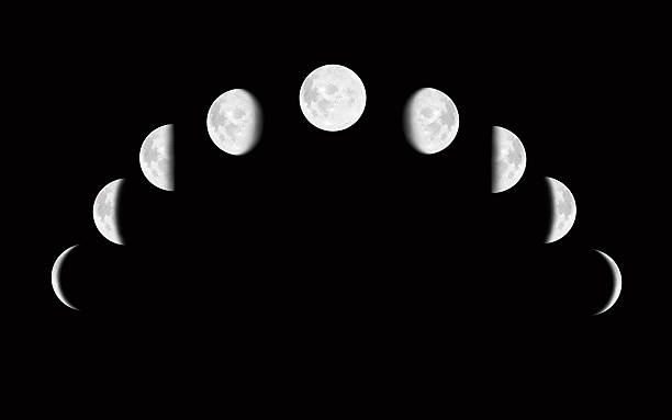 Moon surface with different phases stock photo