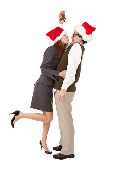 istock Nervous Nerd About To Be Kissed Under Mistletoe 174988733