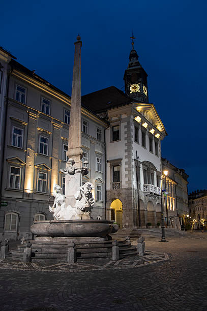 Three Carniolan Rivers Fountain and City Hall