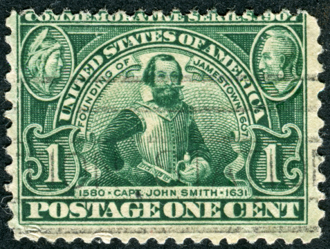 Cancelled Stamp From The United States Featuring Captain John Smith.  Smith Lived From 1580 Until 1631.