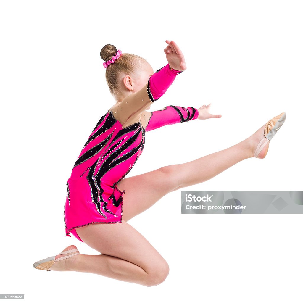 Gymnaste girl saut isolé sur blanc - Photo de 10-11 ans libre de droits