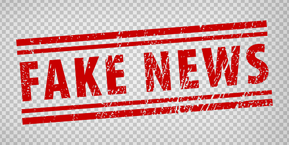 Fake news stamp design on transparent background.  Grunge rubber stamp with word Fake news in red. Flat design. Vector illustration EPS10.