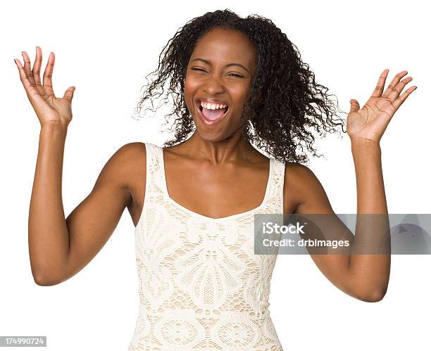 Ecstatic Young Woman With Arms Up Stock Photo - Download Image Now - 20-24 Years, 20-29 Years, 25-29 Years