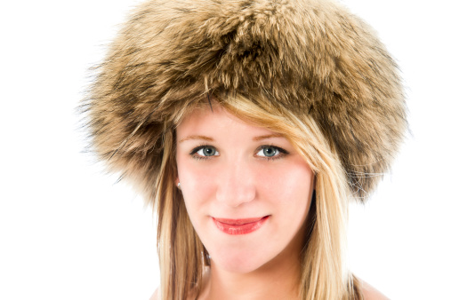 Young Caucasian Woman in Fur Hat