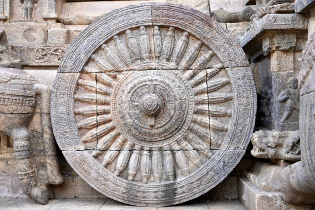 istock Chariot spoke wheel structure in Hindu temple. 1749914693