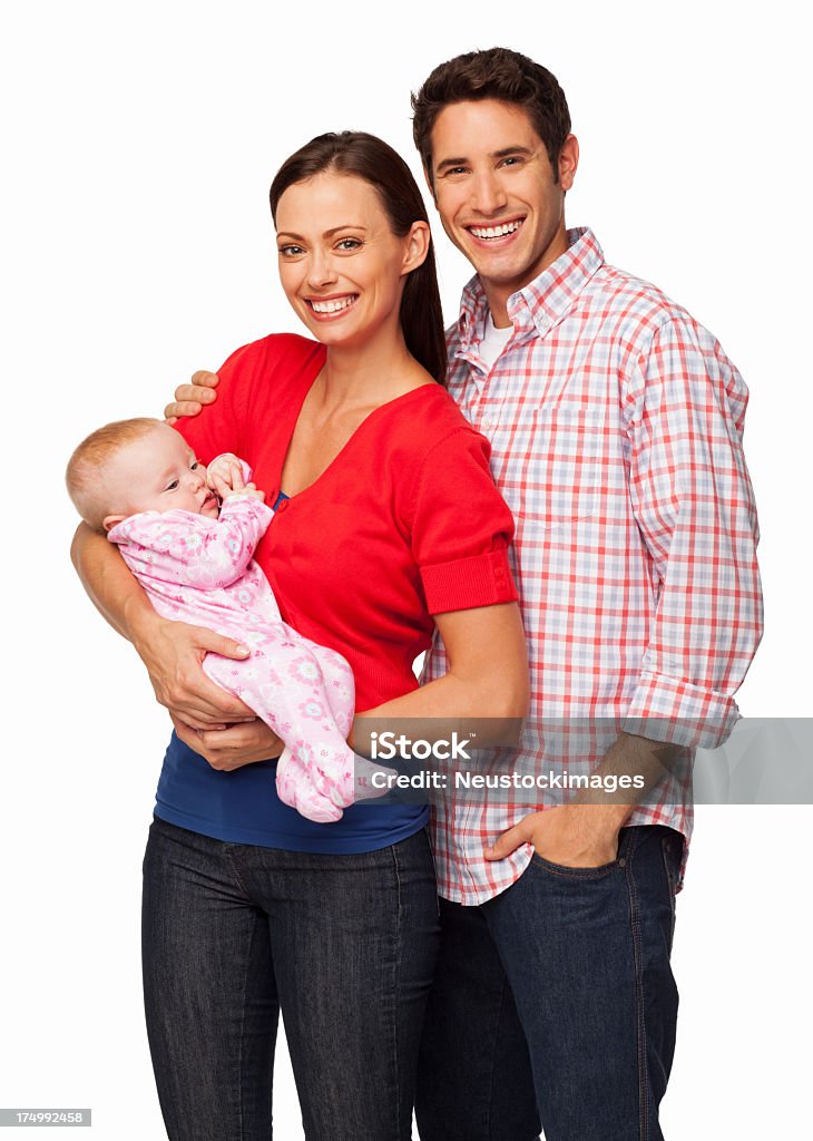 Jovens pais com o bebê-isolado - Foto de stock de Fundo Branco royalty-free