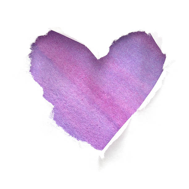 Purple / pink watercolors painted heart cut out of real paper, can be used as a button on web page,  background for different designs.