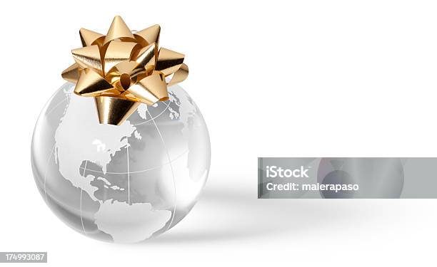 Globe With Golden Bow Stock Photo - Download Image Now - Globe - Navigational Equipment, Vacations, Holiday - Event