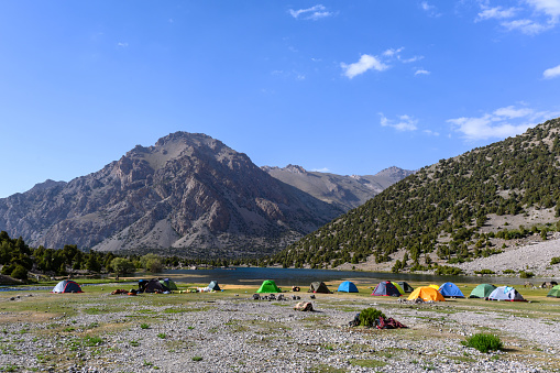 Tourist camp in the mountains of Tajikistan. Fan Mountains.