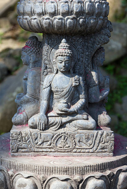 Buddha statue at Swayambhunath temple stock photo