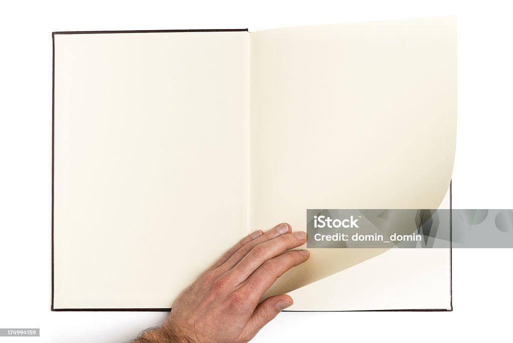 Homem de mão percorrer as páginas isolado a branco de Notas - Royalty-free Rodar Foto de stock
