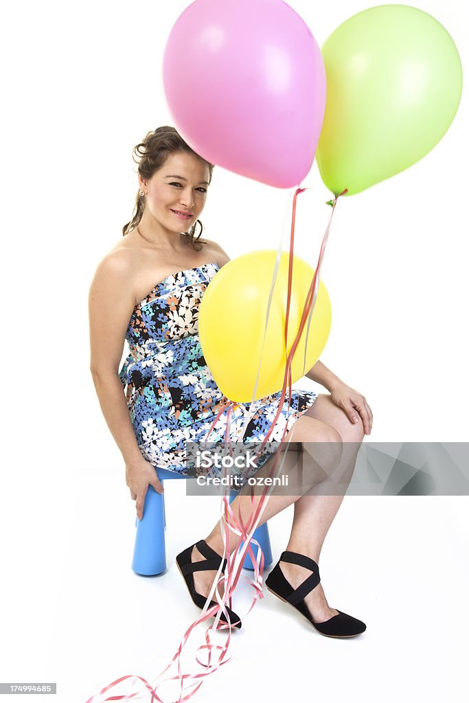 Mulher grávida com balões Multicor - Royalty-free 30-39 Anos Foto de stock