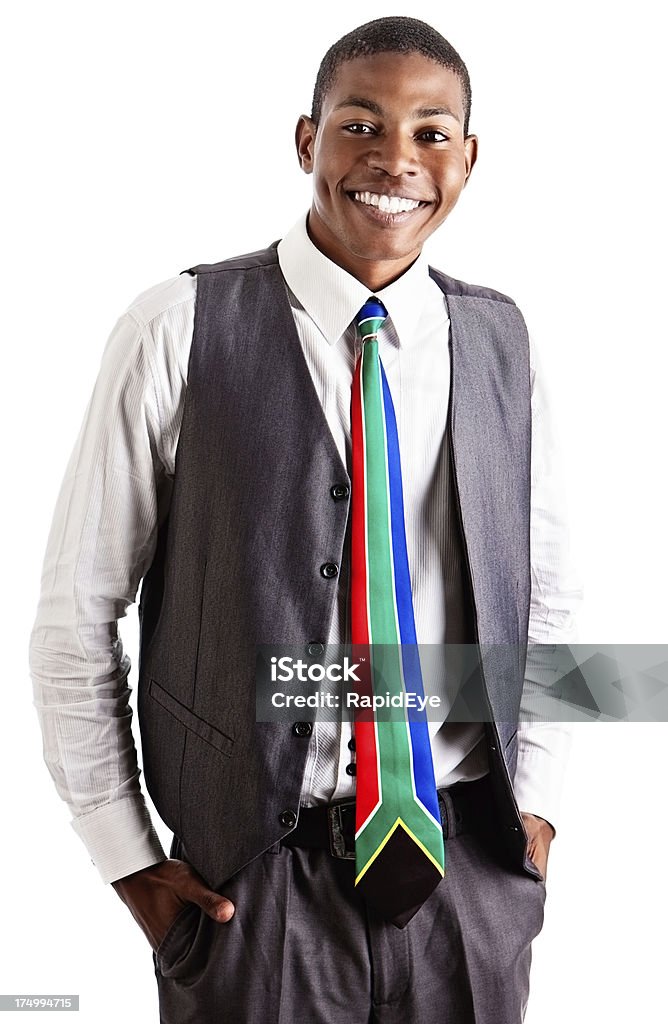 Jovem Empresário negro Isolado no branco dá um sorriso radiante - Foto de stock de 20 Anos royalty-free