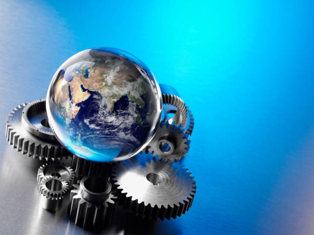 Crystal Globe on the Top of Machanical Wheels and Cogs