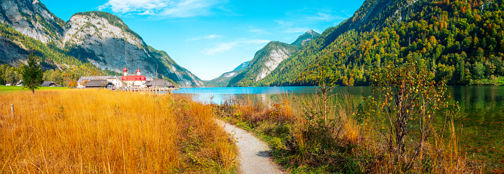 Lake Koenigssee, Berchtesgaden national park, Bavaria on a sunny day in autumn