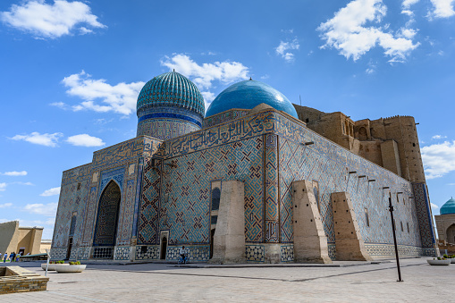 Turkestan, Kazakhstan - August 31, 2023: Mausoleum of Khoja Ahmed Yasawi, UNESCO World Heritage Site, Turkestan, Kazakhstan.