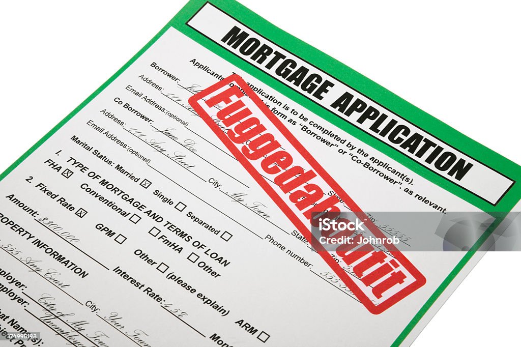 Rejected Mortgage Application with Italian American slang “fuggedaboutit” Rejected Mortgage Application with New York – New Jersey Italian American slang “fuggedaboutit”. Image shot with Canon 5D Mark2, 100 ISO, 24-115mm lens, studio strobes. Application Form Stock Photo