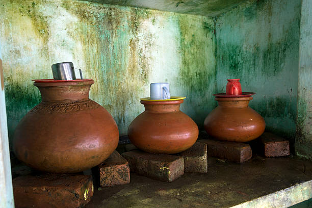 istock Three clay jars with drinking water in a row. Myanmar. 174995466