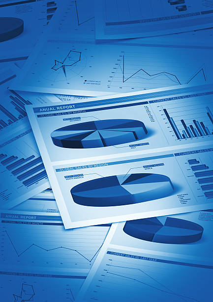 Annual report with graphs and charts stock photo