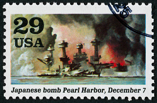Pearl Harbor Stamp "Cancelled Stamp From The United States Remembering The Japanese Attack On Pearl Harbor On December 7th, 1941." postage stamp photos stock pictures, royalty-free photos & images