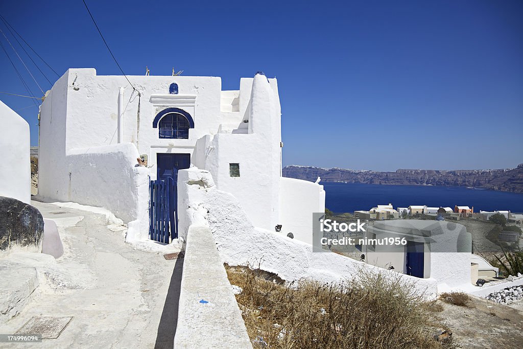 Akrotiri Blick auf das Dorf. Santorin. Griechenland. - Lizenzfrei Blau Stock-Foto