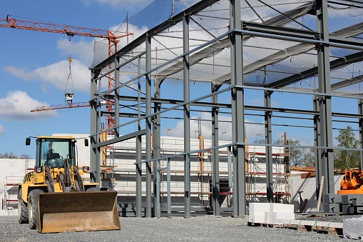 building site with constructional steelwork