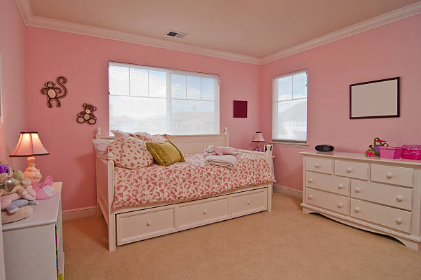 Little Girl's Pink Bedroom Little Girl's Pink Bedroom chaise longue photos stock pictures, royalty-free photos & images