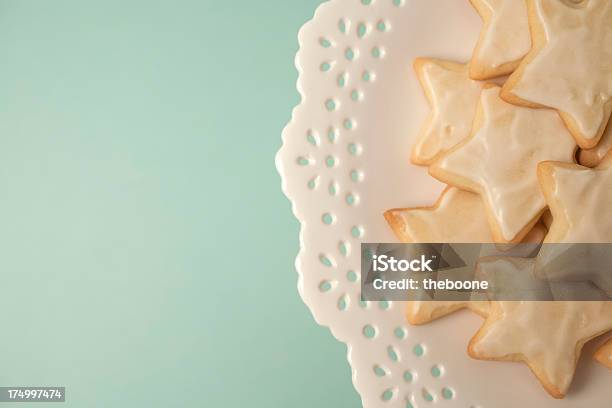 Holiday Star Sugar Cookies On A Pretty White Cake Plate Stock Photo - Download Image Now