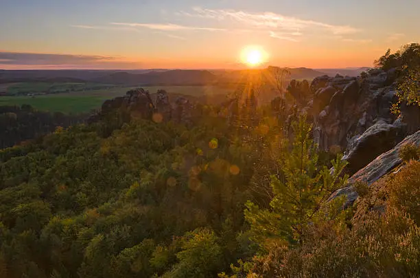 Sunset in the Saxon Switzerland, Germany
