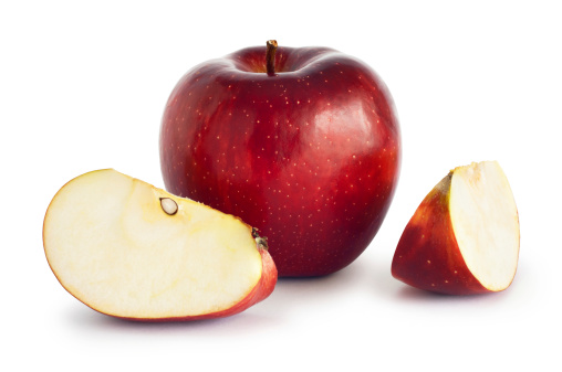 Red apple with two slices isolated on white. Clipping path included.For other fruit see the lightbox: