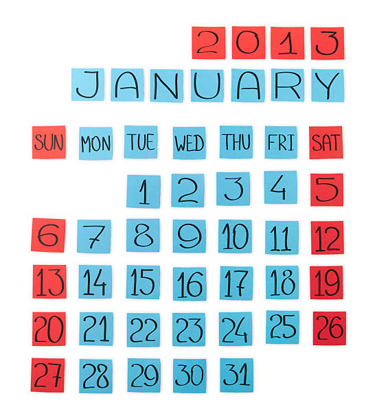 istock Calendar: January 2013. Pieces of colored paper. 174998913