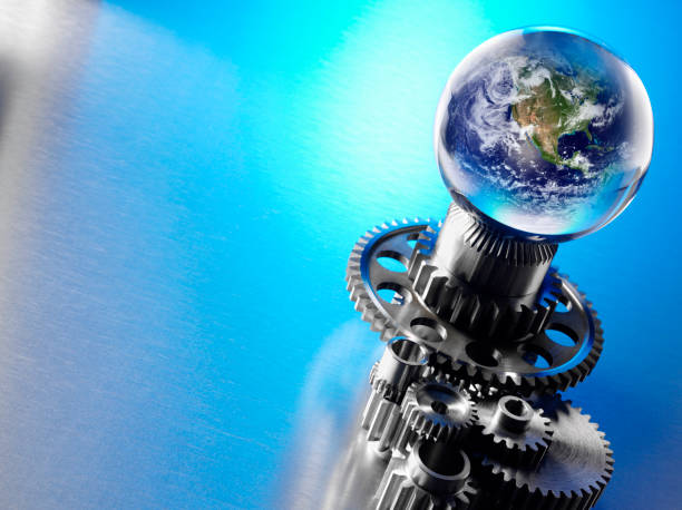 istock Wheels and Cogs with a Crystal Ball World Globe 174999173
