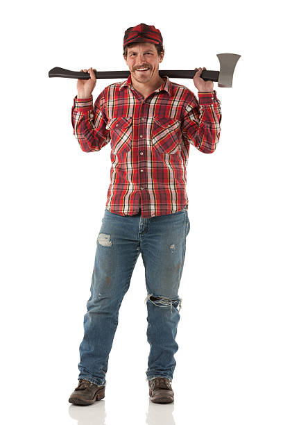 istock Happy lumberjack holding an axe 174999325
