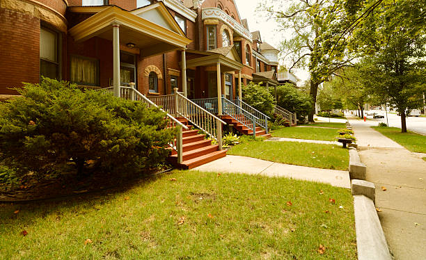 brownstones, oak park, chicago - townhouse apartment midwest usa house zdjęcia i obrazy z banku zdjęć