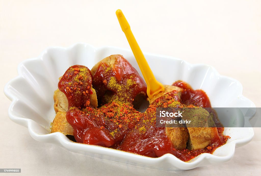 Currywurst extra hot Currywurst sausage with chili powder Curry Sausage Stock Photo