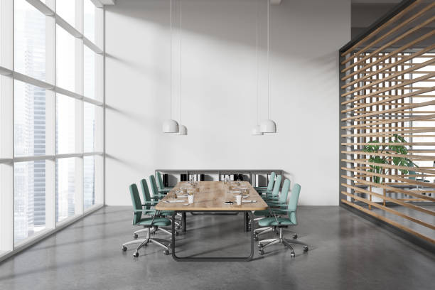 istock White and wooden board room interior 1750000244