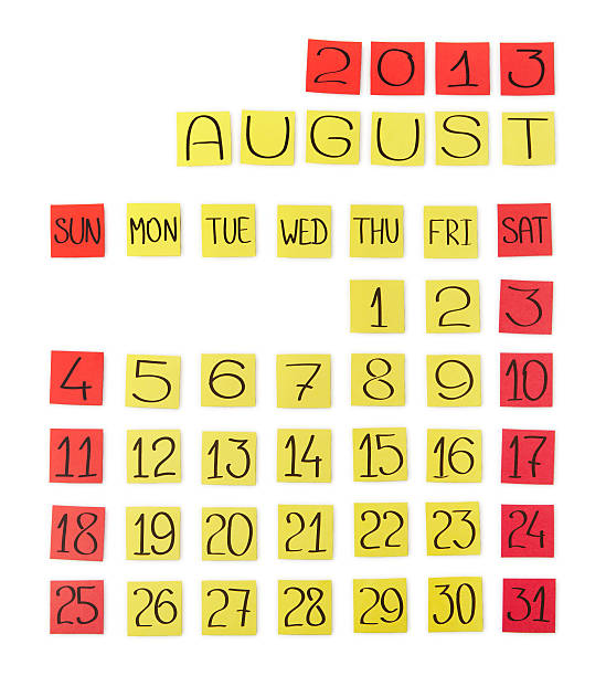 istock Calendar: August 2013. Pieces of colored paper. 175000172