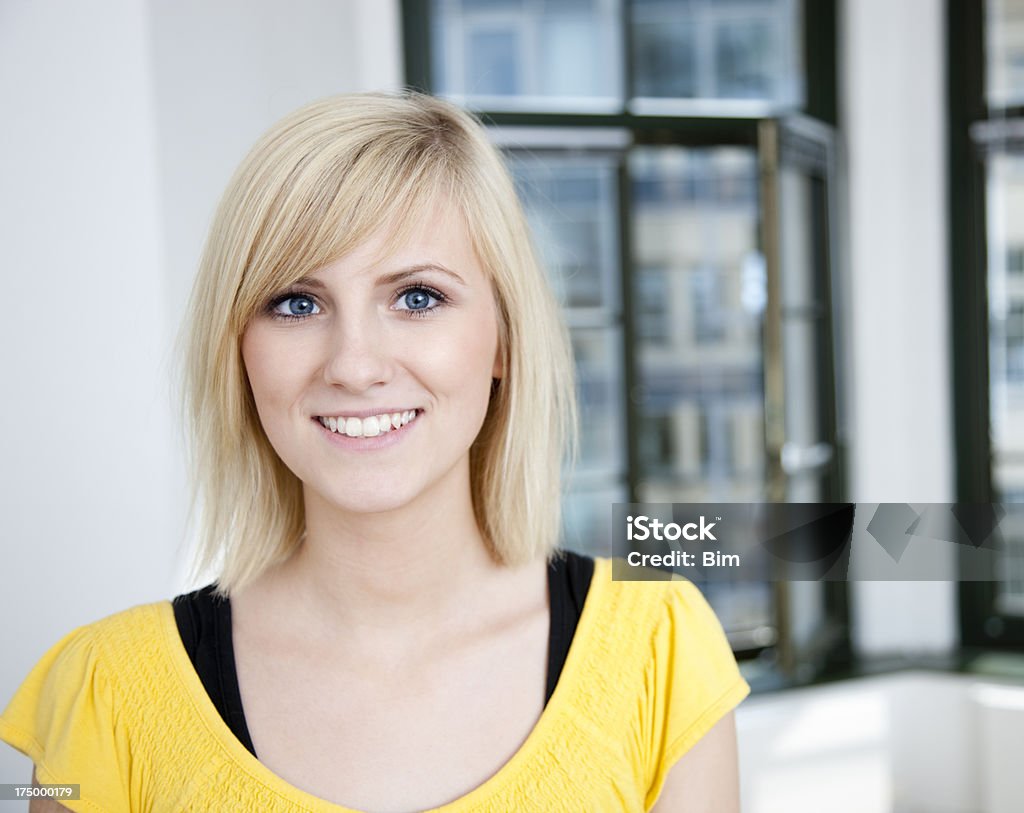 Portrait of Young Smiling Woman Indoors Teenage Girls Stock Photo